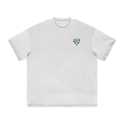 Gray heavyweight T-shirt, front with small chest logo, crew neck, short sleeves