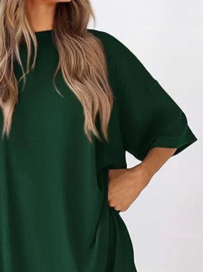 Oversized Round Neck T-Shirt and Shorts Set Plus Size