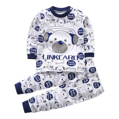 Children's underwear set in white and navy with panda bear print long-sleeve top and pants