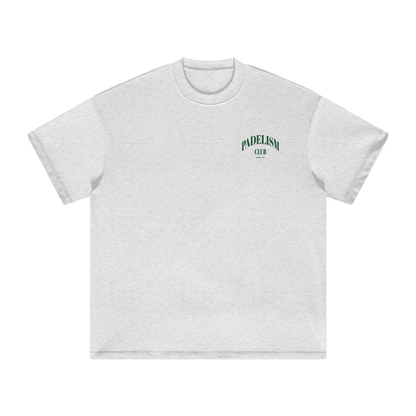 Light gray heavyweight T-shirt with small chest Padelism Club logo, crew neck