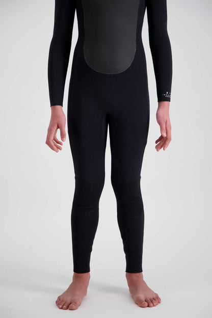 Youth 4/3 chest-zip steamer wetsuit, black with dark gray chest and upper back panel