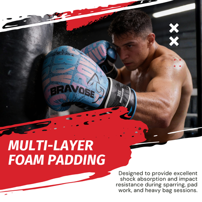 Bravose Limited Edition 16oz Velcro Boxing Gloves – Blue Edition