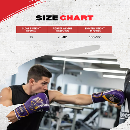 Bravose Limited Edition 16oz Velcro Boxing Gloves – “ALL DAY, EVERY DAY” Purple & Yellow