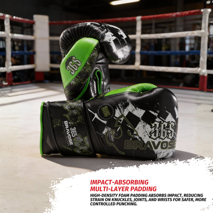 Bravose Limited Edition 16oz Velcro Boxing Gloves – Black & Green
