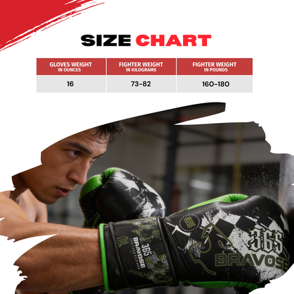 Bravose Limited Edition 16oz Velcro Boxing Gloves – Black & Green