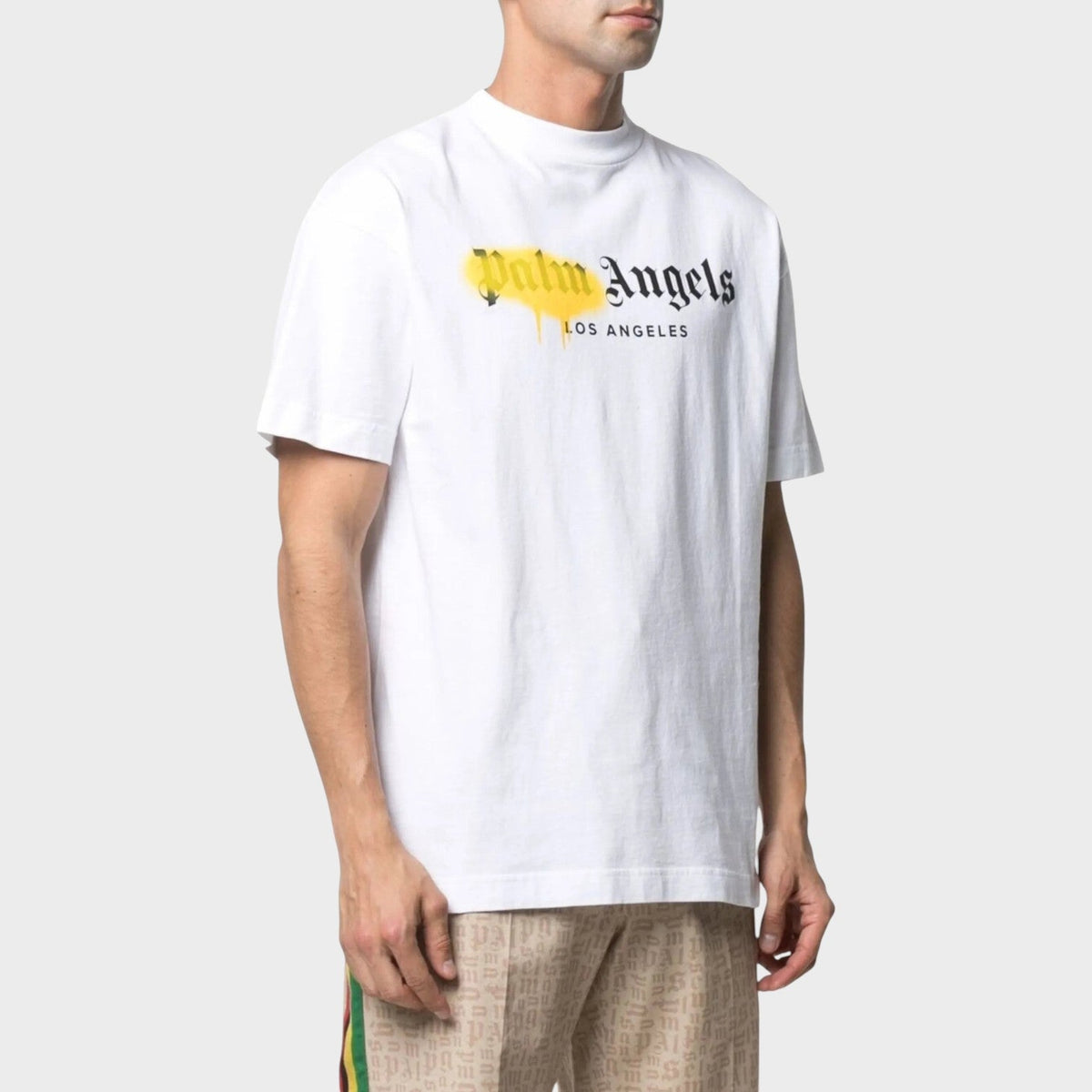 White crew-neck T-shirt with LA Angels chest logo, short sleeves