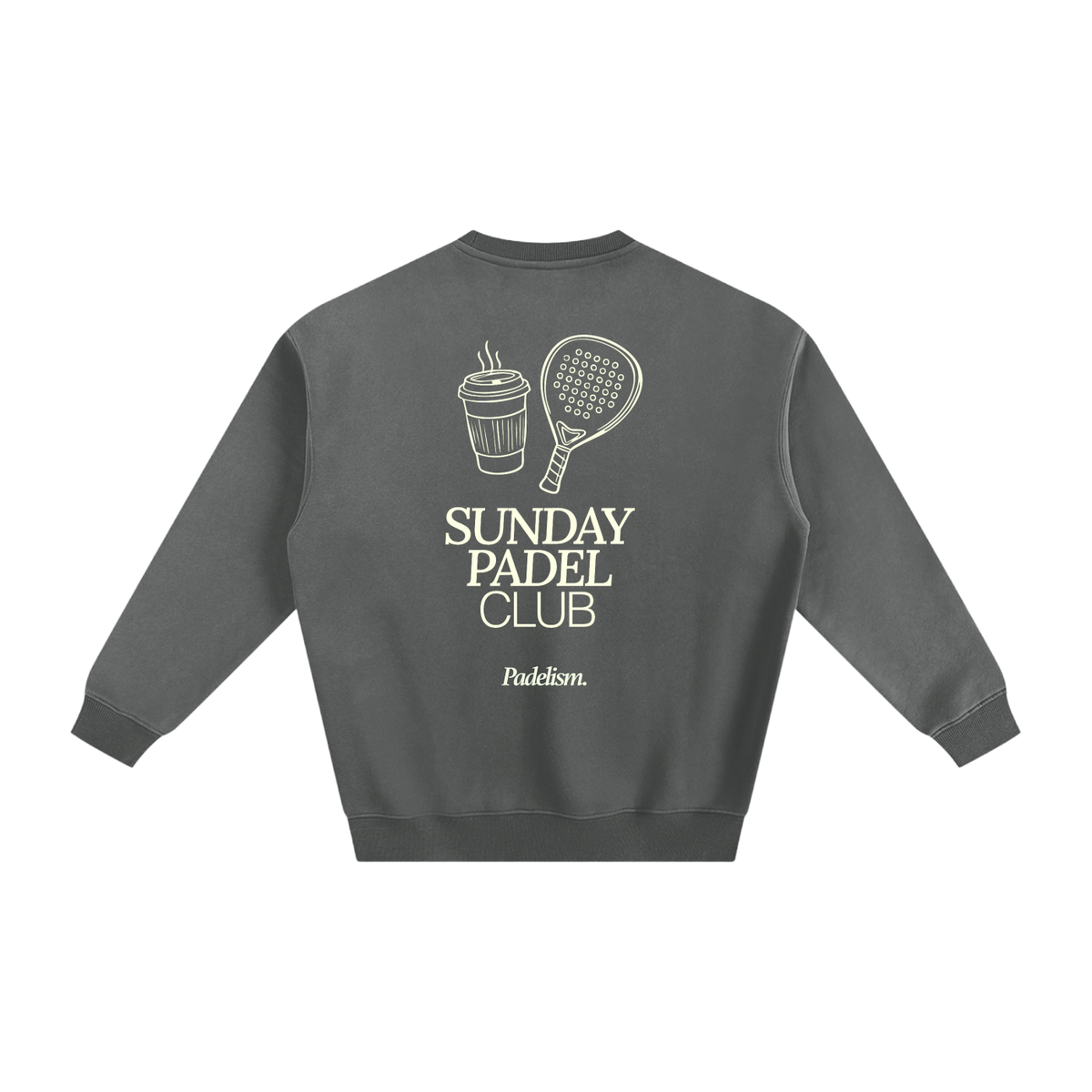 Charcoal heavyweight padel sweatshirt with back graphic and crew neckline