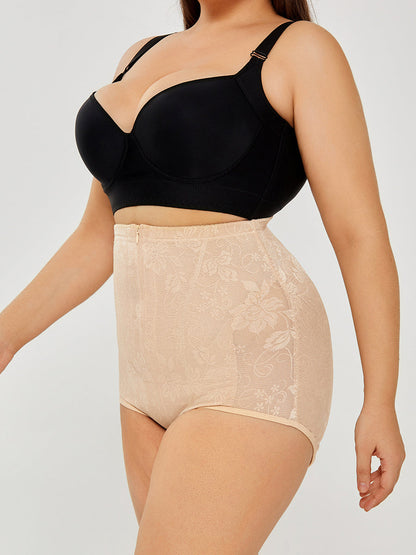 Apricot lace high-waisted tummy control underwear, seamless look and shaping fit