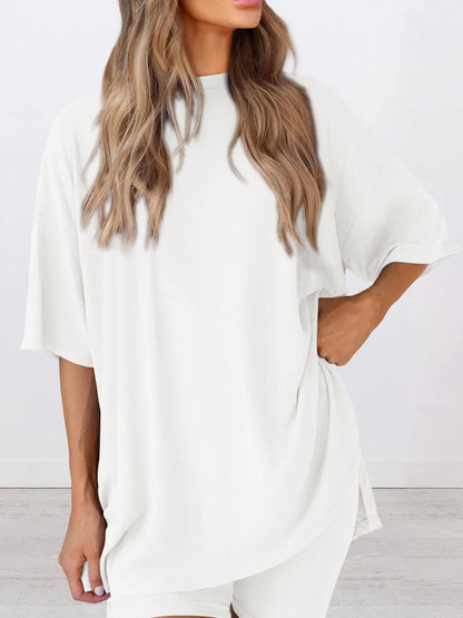 Oversized Round Neck T-Shirt and Shorts Set Plus Size