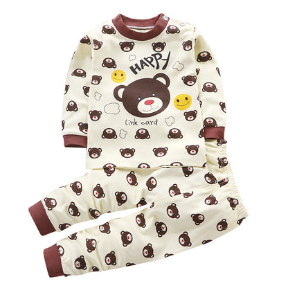 Children's underwear set in cream with bear face print long-sleeve top and matching pants