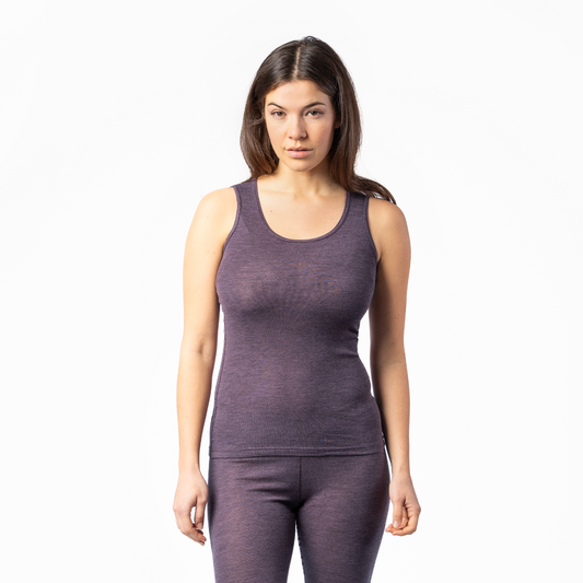 Women's wool and organic cotton vest, purple, scoop neck, sleeveless