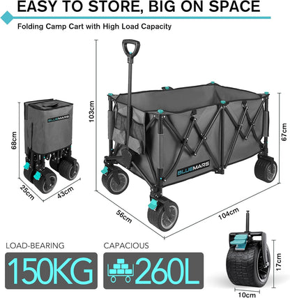 Collapsible Garden Wagon 150kg Folding Camping Trolley All Terrain Bluemars