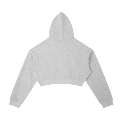 Oat gray cropped zip-up hoodie with hood and drawstrings