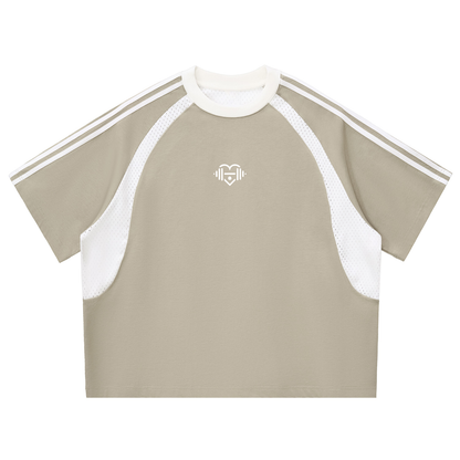 Contrast Stripes Panel Mesh T-Shirt