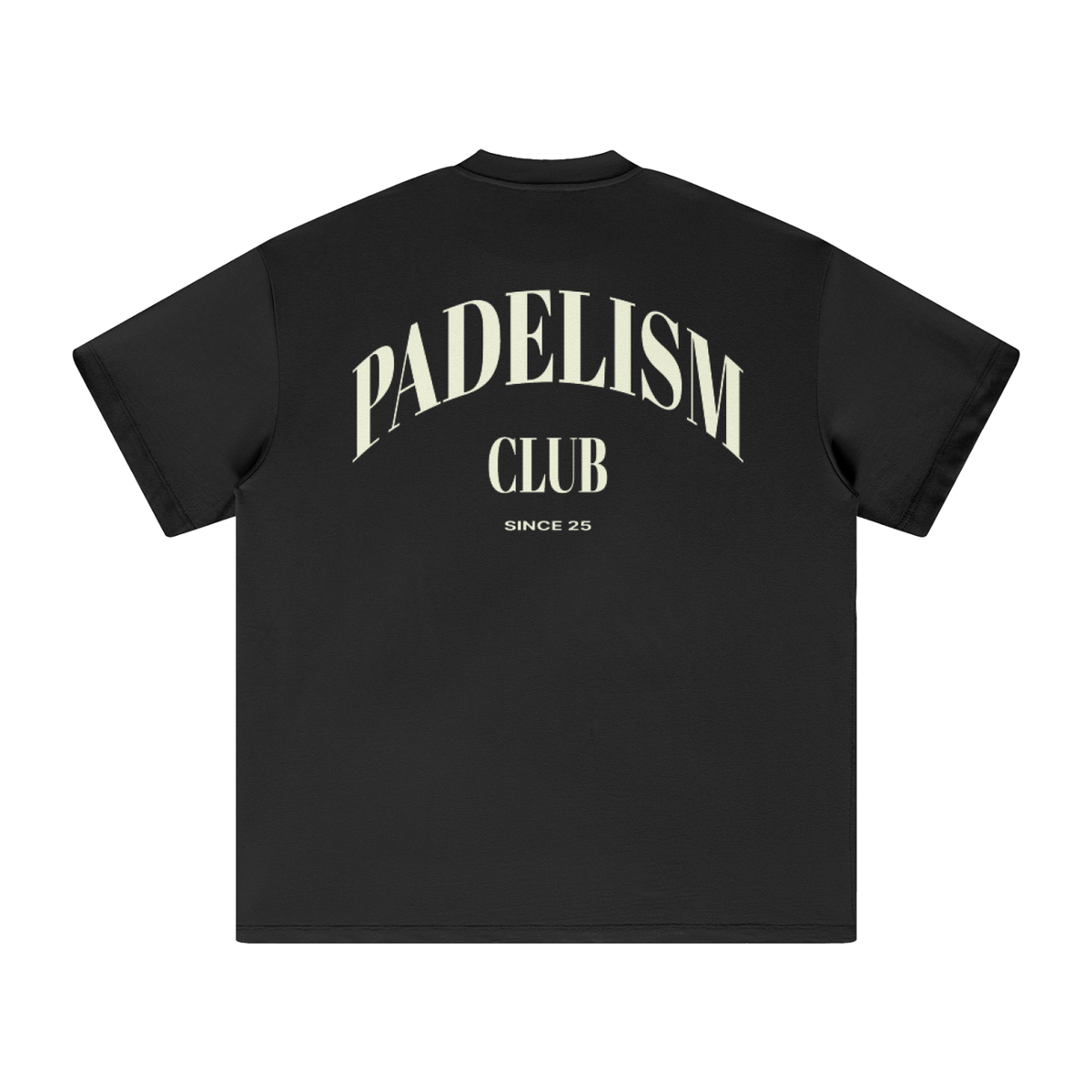 Black heavyweight T-shirt with large back Padelism Club graphic, crew neck
