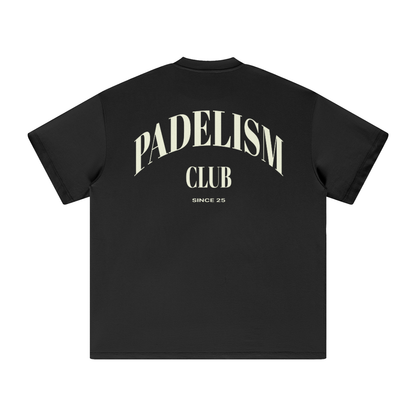 Black heavyweight T-shirt with large back Padelism Club graphic, crew neck