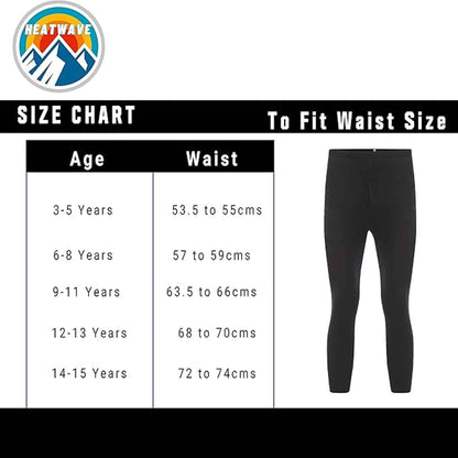 Heatwave Thermalwear Boys Long Johns 2 Pack Black Baselayer For School Camping And Skiing Moisture-Wicking Elastic Waistband Ages 3-15