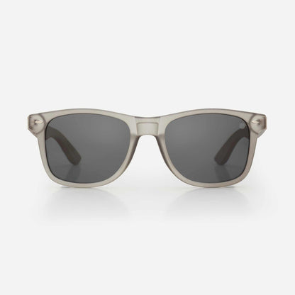 Cream sunglasses with dark gray lenses and square frames