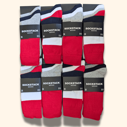 Sock Stack 24 Pairs Men's Cotton Colourful Heel Toe Black Argyle Diamond Easycare Comfortable Durable Shoe Socks For Work School Business Wear UK 6-11