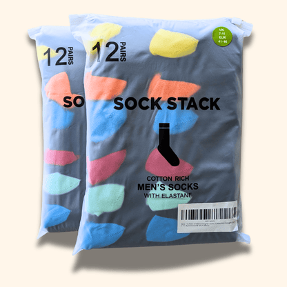Sock Stack 24 Pairs Men's Cotton Colourful Heel Toe Black Argyle Diamond Easycare Comfortable Durable Shoe Socks For Work School Business Wear UK 6-11