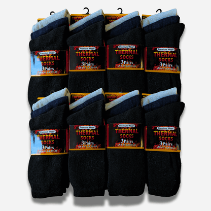 Heatwave Thermalwear Mens Black Thermal Socks 24 Pairs Double Brushed Knit Insulated For Cold Weather Work Boots Extra Warmth
