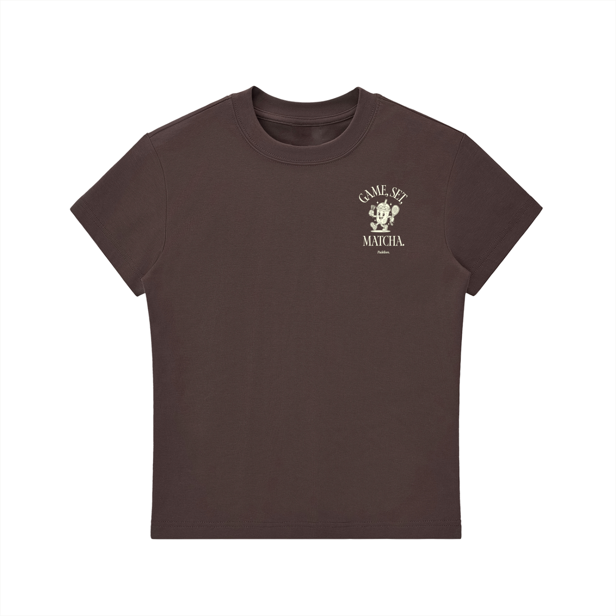 Brown crewneck T-shirt with small chest logo print