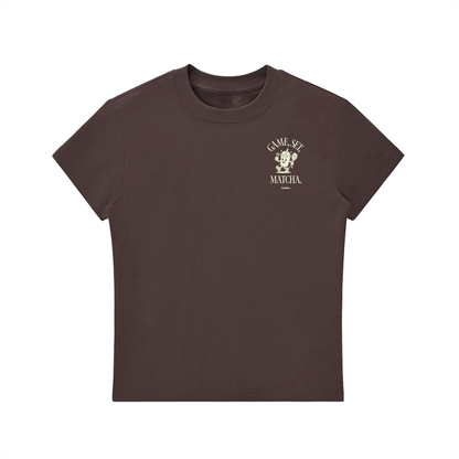 Brown crewneck T-shirt with small chest logo print