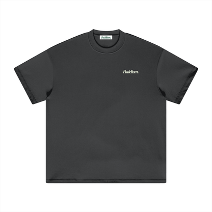 Carbon gray heavyweight crew-neck T-shirt with small chest logo, short sleeves
