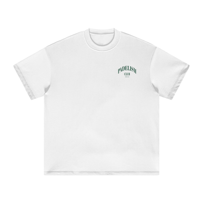 White heavyweight T-shirt with small chest Padelism Club logo, crew neck