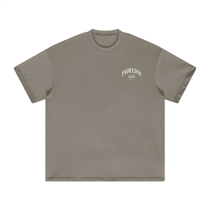 Gray camel heavyweight T-shirt with small chest Padelism Club logo, crew neck