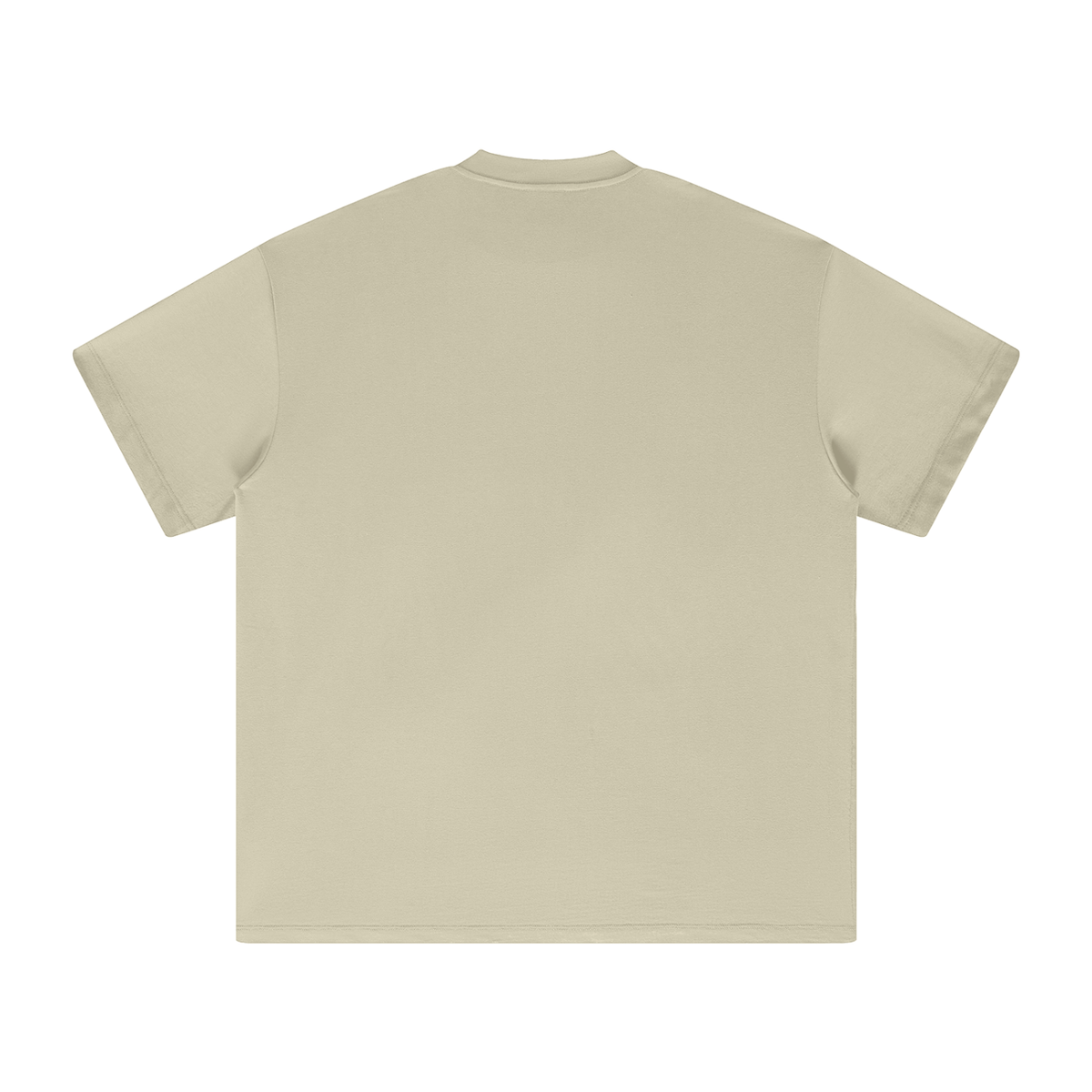 Sand heavyweight T-shirt back view with crew neck, short sleeves