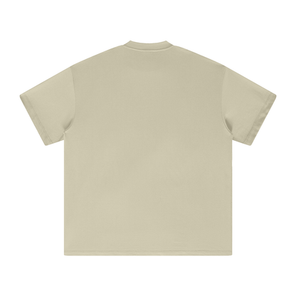 Sand heavyweight T-shirt back view with crew neck, short sleeves