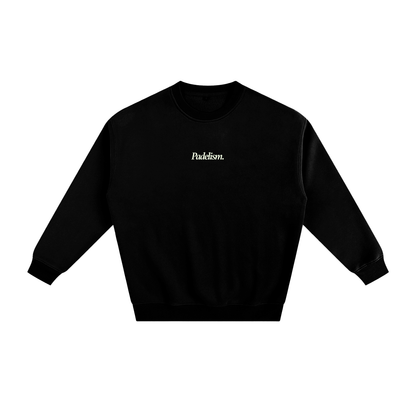Black heavyweight padel sweatshirt with small chest logo, crewneck and 3/4 sleeves