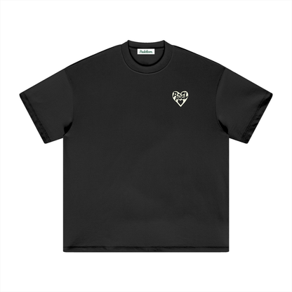 Black heavyweight T-shirt with small chest logo patch