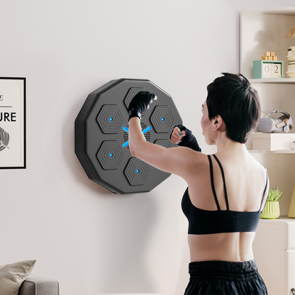 Wall-mounted smart music boxing machine with illuminated blue target pads