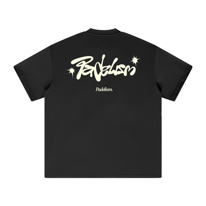 Black heavyweight T-shirt with large back graphic and star logo