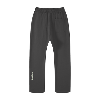 Dark gray straight-leg pants with elastic waistband and front pocket; Padelism logo