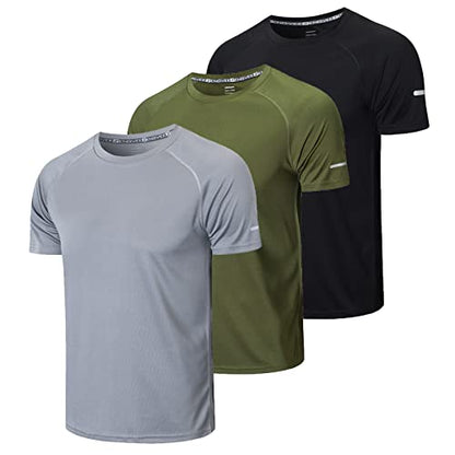 Gaiatiger 3 Pack Mens T-Shirts Quick Dry Short Sleeve Tops Moisture Wicking Active Athletic Running Work Shirts