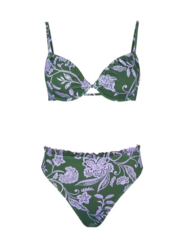 CUPSHE Women Bikini Set High Waisted Swimming Costume Drawstring Floral Bathing Suit with Underwire Swimsuit Two Piece