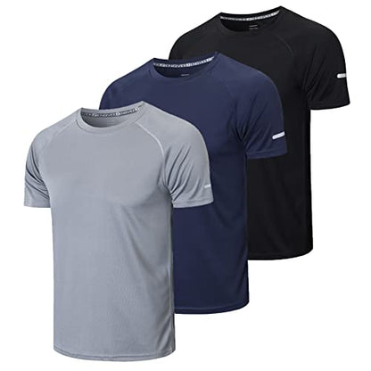 Gaiatiger 3 Pack Mens T-Shirts Quick Dry Short Sleeve Tops Moisture Wicking Active Athletic Running Work Shirts