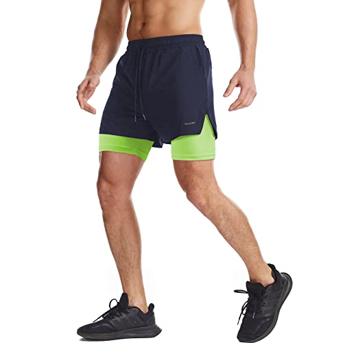 Danfiki Men Running Shorts Men's Shorts Workout with Phone Pocket 2 in 1 Gym Training Shorts Lightweight Quick Drying