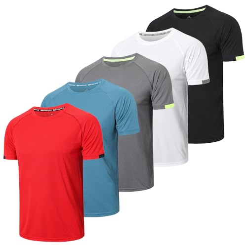 HUAKANG Mens Short Sleeve Crew Neck Gym T Shirt Running Tops Mens Breathable Moisture Wicking Active Workout Shirts