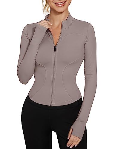 IECCP Womens Gym Tops Long Sleeve Sports T-Shirt Fitness Workout Yoga Crop Tops Ladies Running Tee Shirts Half Zip Breathable Activewear with Thumb Holes