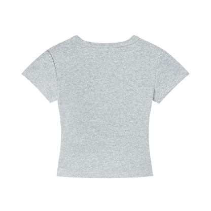 Gray cropped T-shirt flat lay, back view; crew neck and short sleeves