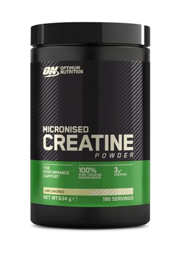 Optimum Nutrition Micronised Creatine Powder, 100% Pure Creatine Monohydrate Powder for Performance and Muscle Power, Unflavoured Shake, 186 Servings, 634 g