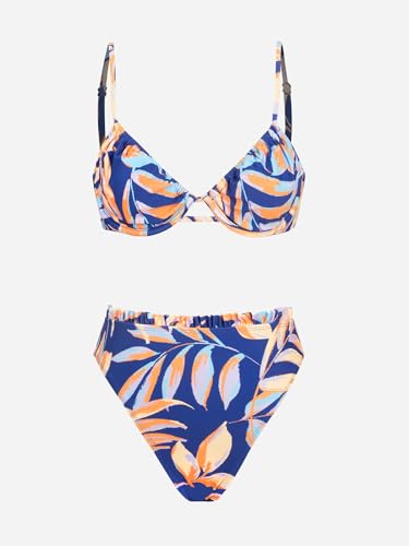 CUPSHE Women Bikini Set High Waisted Swimming Costume Drawstring Floral Bathing Suit with Underwire Swimsuit Two Piece