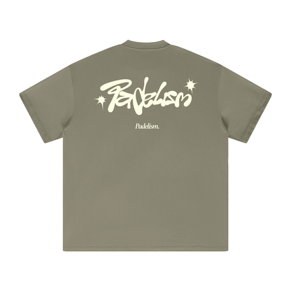 Gray green heavyweight T-shirt with large back graphic and star logo