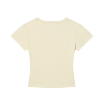 Light cream cropped crewneck T-shirt, plain back view