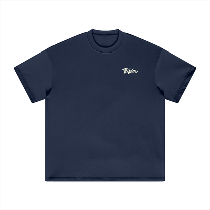 Navy heavyweight T-shirt with small chest script logo