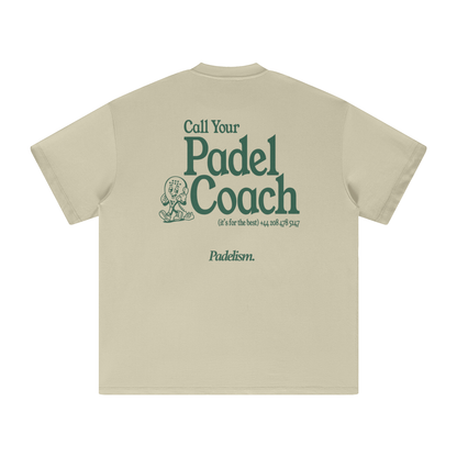 Heavyweight T-shirt, oat gray, back print Call Your Padel Coach